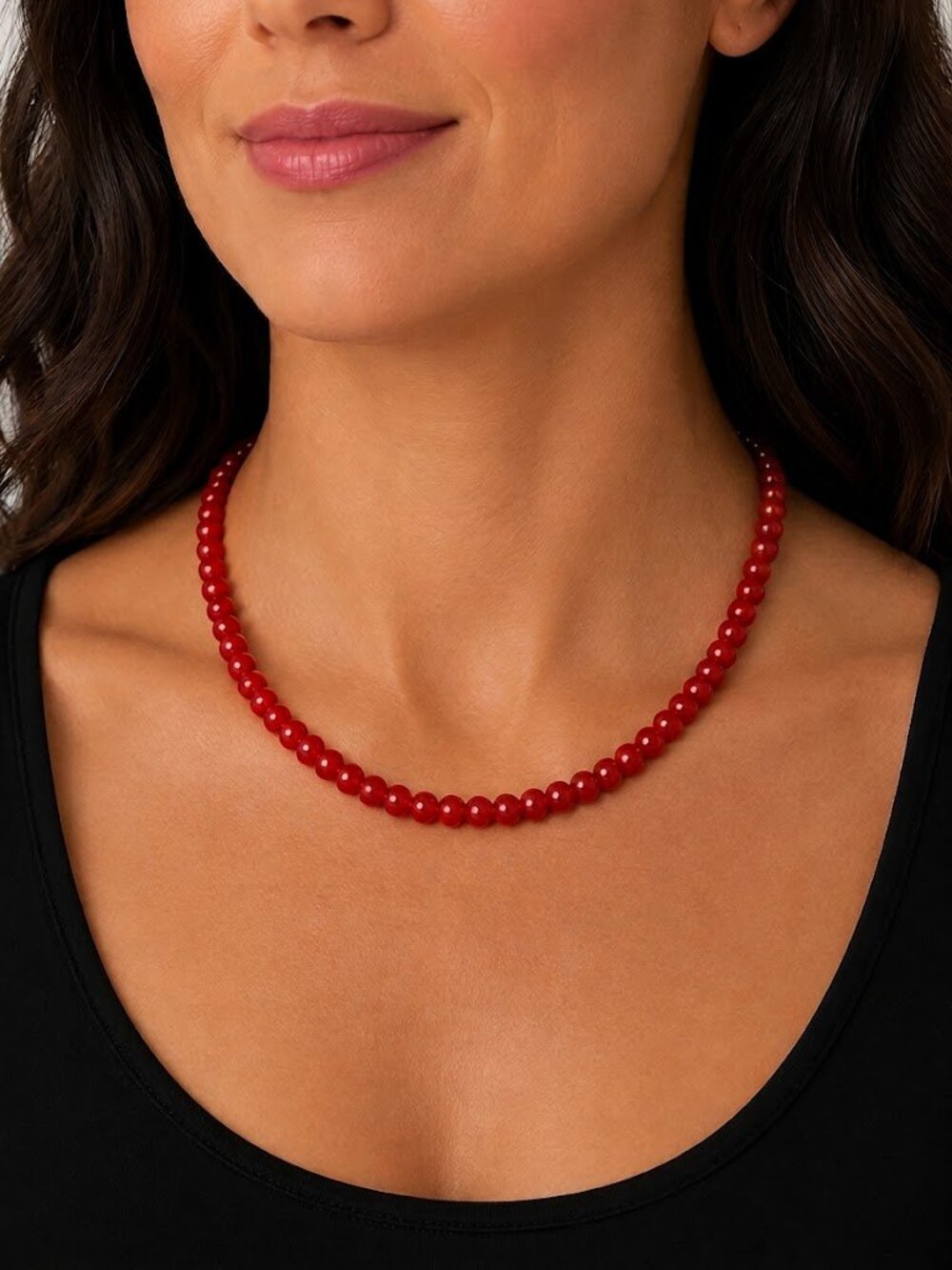 Mayamar Genuine Red Garnet Beaded Necklace With 24k Gold Accents NEW